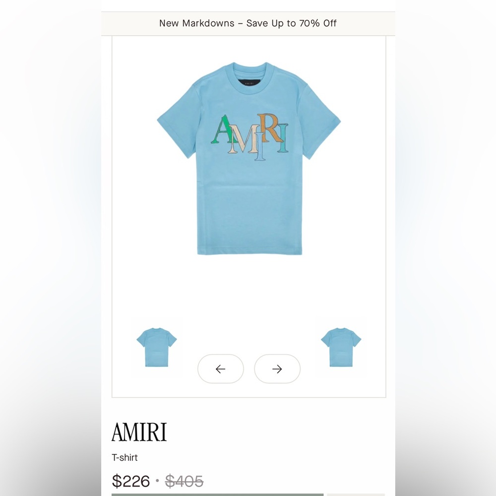 AMIRI Kids Light Blue Logo Tee, size 10